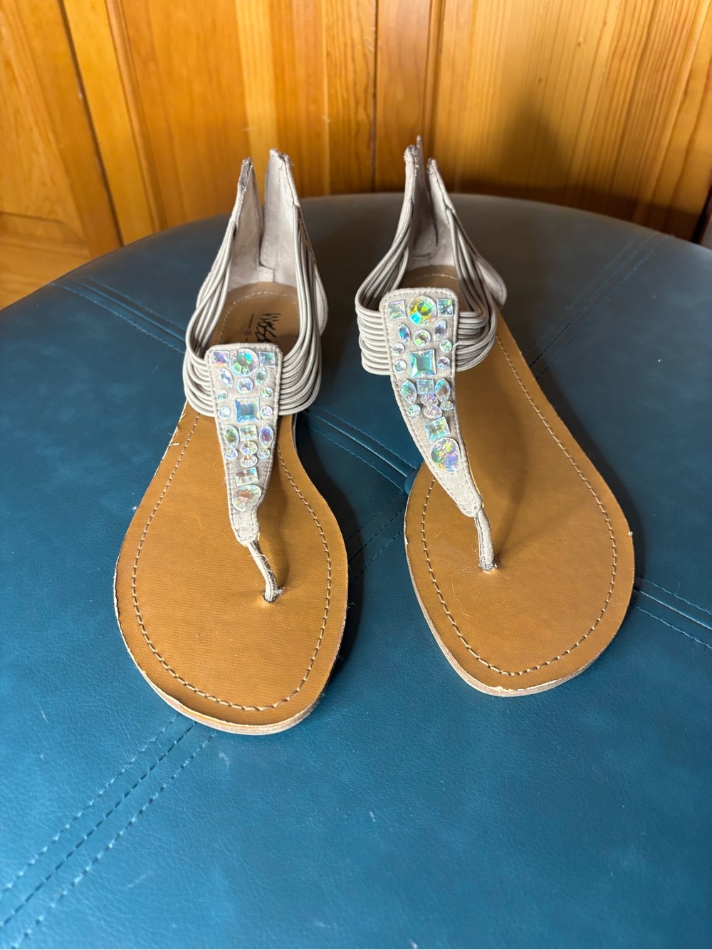 Mossimo Supply Co. Nude Metallic Crystal T-Strap Sandals